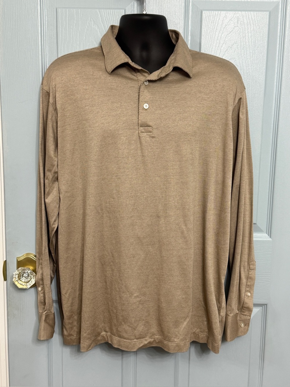 Daniel‎ Cremieux Cotton Knit Long Sleeve Polo Shirt XL Tan Gold